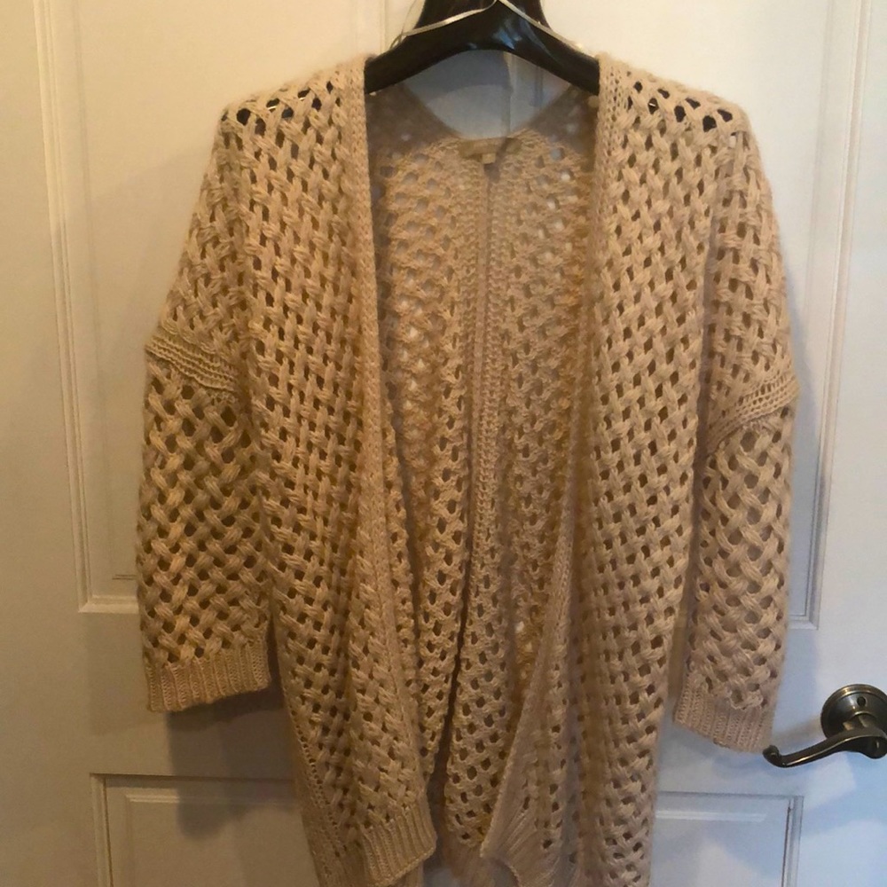 Joan Vass lattice cropped sleeve sweater